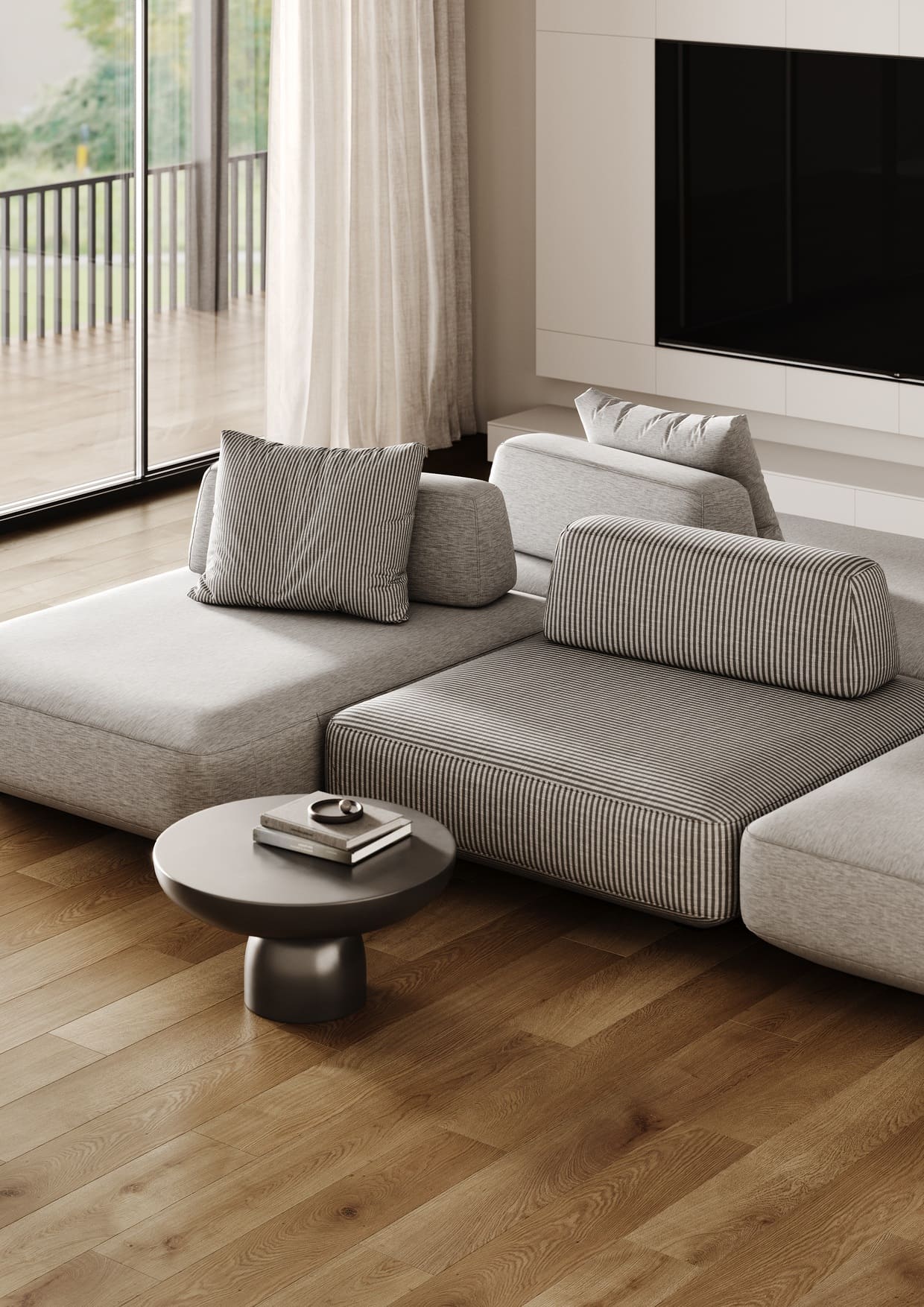 Кварцвиниловый SPC ламинат Fargo Bevel Дуб Окленд 50-653-76 1220×182×6 фото в интерьере